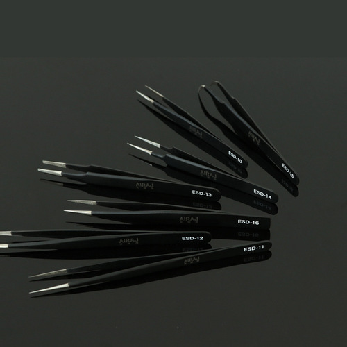 Arrizo ESD tweezers high-precision tip straight round tip elbow electronic repair tool black stainless steel tweezers