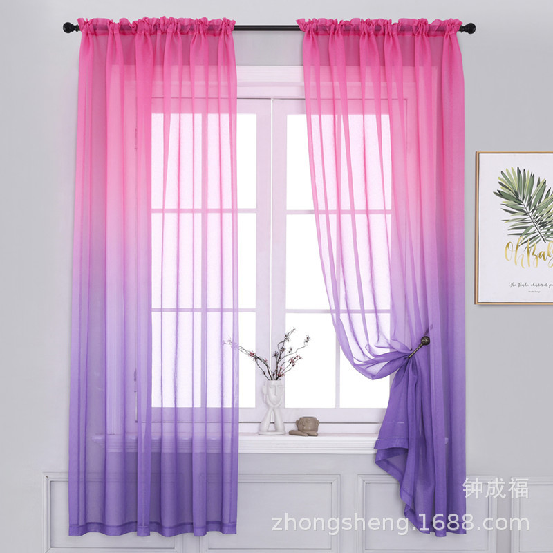 Cross-border curtain finished curtains hemp yarn hot gradient window screen balcony blackout curtain yarn curtain wholesale