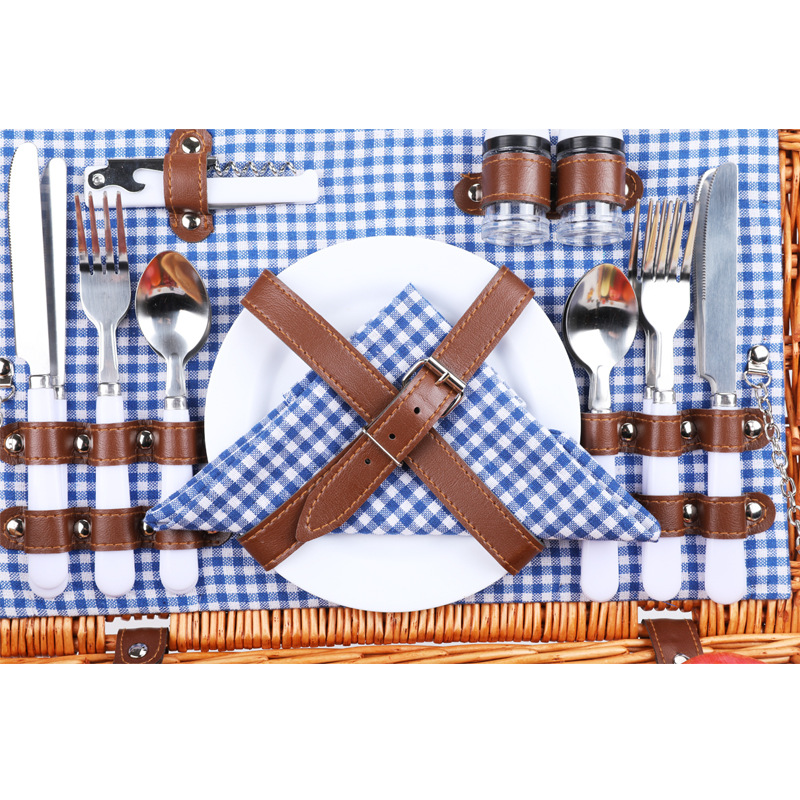 Fábrica directa cesta de picnic ratán portátil al aire libre plegable vegetal mimbre tejido cesta de almacenamiento con vajilla