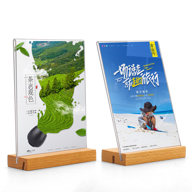 Tarjeta de mesa de madera de doble uso Tarjeta de mesa de acrílico A4 Tarjeta de mesa Signo de mesa Tipo L Tarjeta de visualización Tipo T Tarjeta de precio Tarjeta de menú Signo de mesa