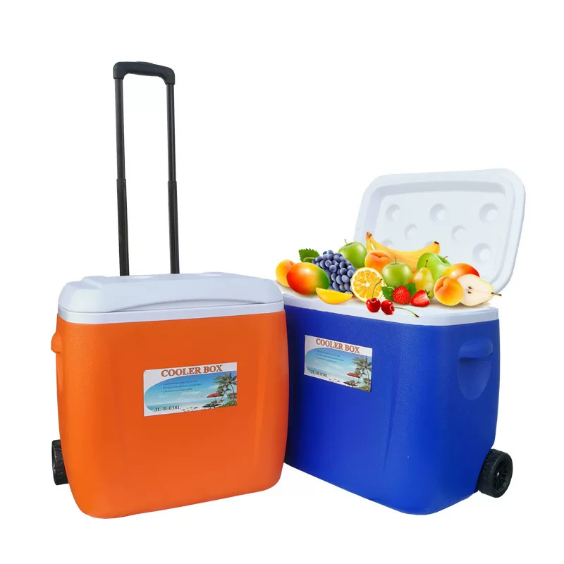 [28L38L55LPU 带轮野外冰箱拉杆冷藏箱外卖户外塑料冰桶保温保鲜箱]