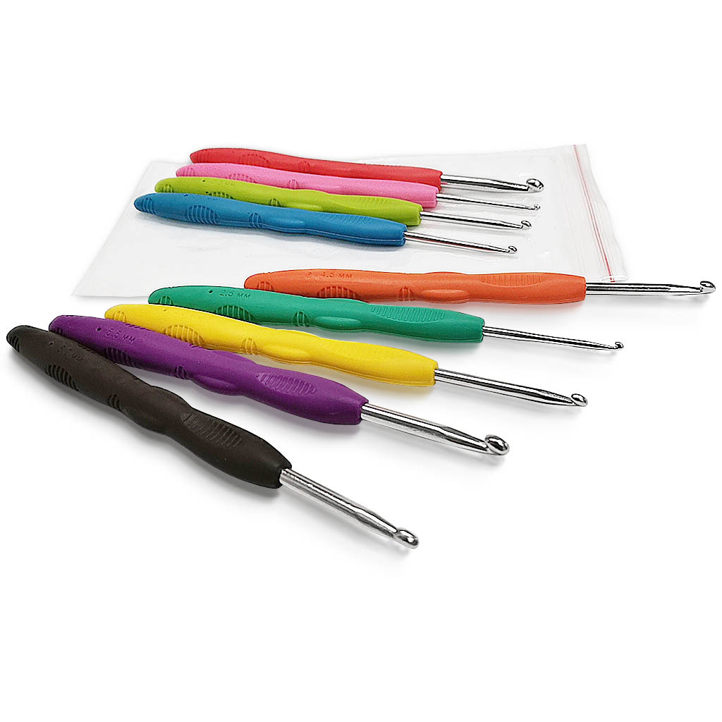 Herramientas de punto suéter aguja nuevo TPR silicona mango alargado aluminio crochet set 9 OPP bolsas