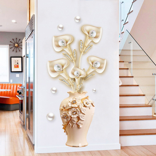 GS9856 Pearl Vase 3D Wall Sticker for Entrance Hall Wall Decoration Self-Adhesive Wallpaper Warm Bedroom