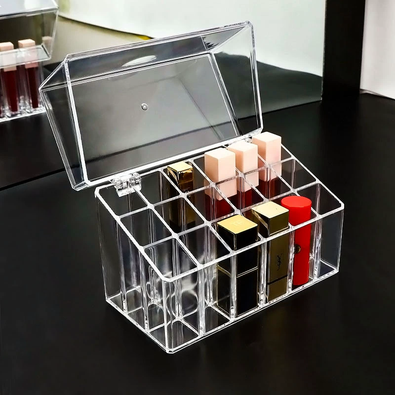 纳装 Lipstick, transparent dustproof storage box, lip gloss, dressing table, cover with lid, 18 cells