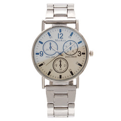 廠家批發外貿時尚三眼藍光鏡面男士手錶男表鋼帶男款腕錶