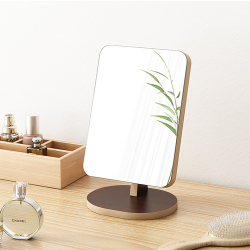 Wooden dressing table mirror rotating makeup mirror dormitory student desktop mirror girl portable removable large mirror