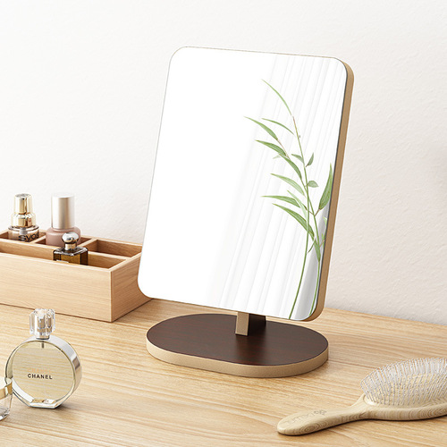Wooden dressing table mirror rotating makeup mirror dormitory student desktop mirror girl portable removable large mirror