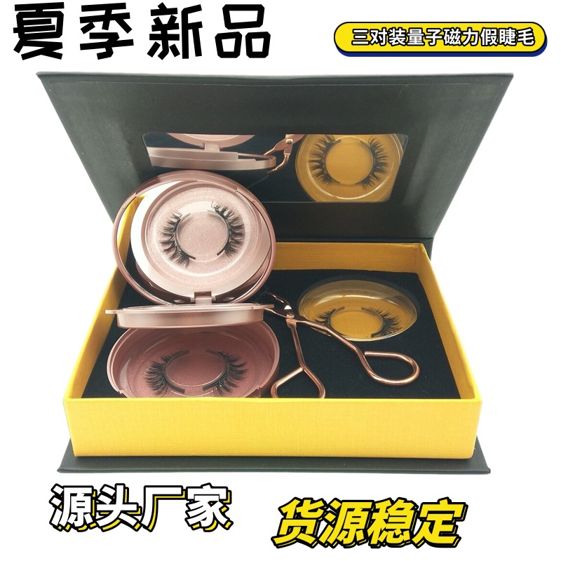 Quantum imán magnético de succión magnética sin pegamento natural largo grueso transfronterizo europeo y americano popular magnético pestañas postizas 3D