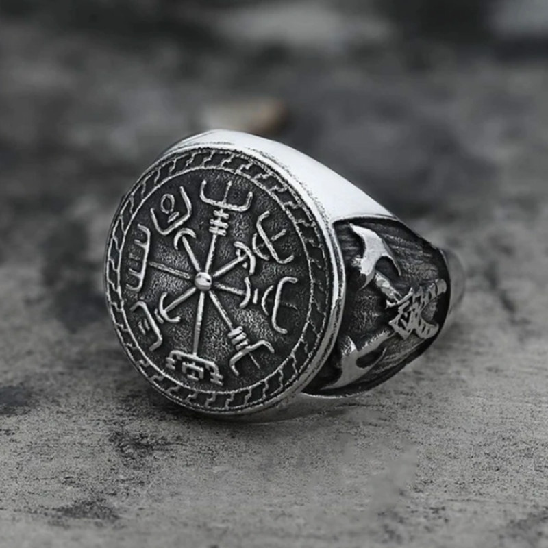 Cross-Border Compass Religious Series Alloy Viking Totem Ring, Double Axe Men's European And American Ring_voghion.com