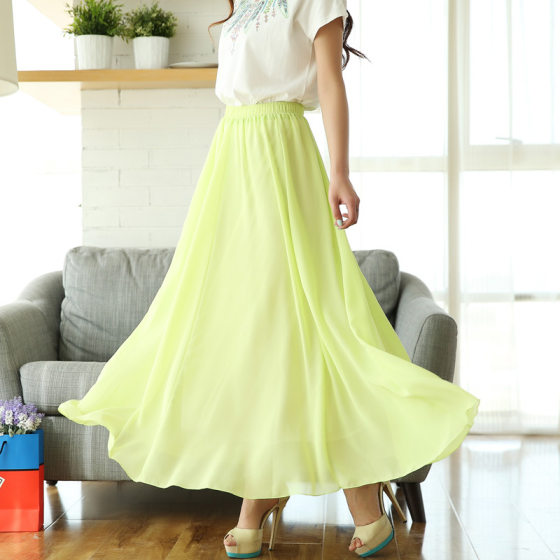 Acting Fashion Big Red Half-length Dress Summer and Spring Fashion High Waist Slimming Chiffon Half-length Dress Beach
