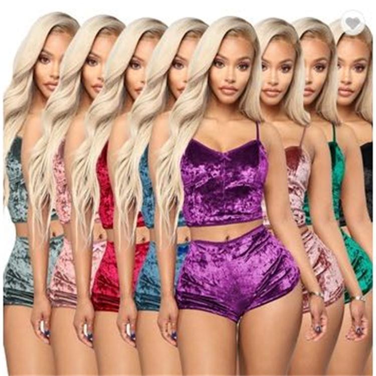 Amazon Ebay Hot-Selling European and American Sexy Intimates Export Hot-Selling Sexy V Neck Slim Intimates Multi-Color Two-Piece Set