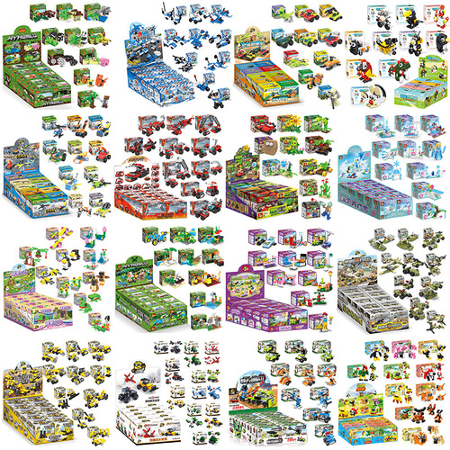 Children's educational diy puzzle police engineering car animal mini box assembled building blocks stall toys wholesale