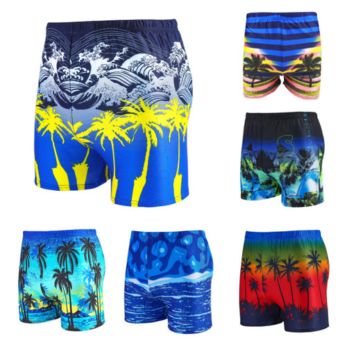 Swim trunks for men, patterned swimwear, adjustable waist with ties, suitable for hot springs, beaches, swimming pools, and large quantities