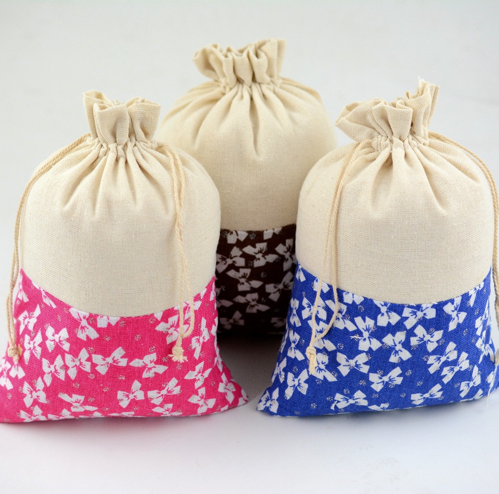 花麻布青花束口袋16*21   礼品首饰袋 拉绳袋批发 多色可选