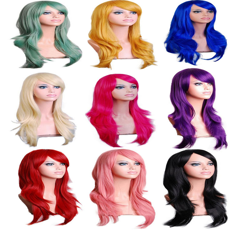 Amazon cos anime peluca europea y americana Comercio exterior wig70cm largo rollo Cosplay color etapa cabeza completa cubierta