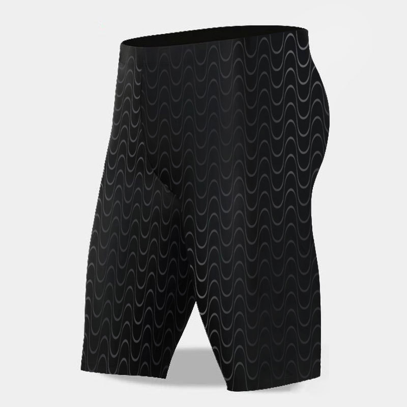 Nuevos hombres anti-vergüenza de impresión oscura de cinco puntos traje de baño de primavera caliente más tamaño impermeable de secado rápido de imitación de piel de tiburón bañador hombres