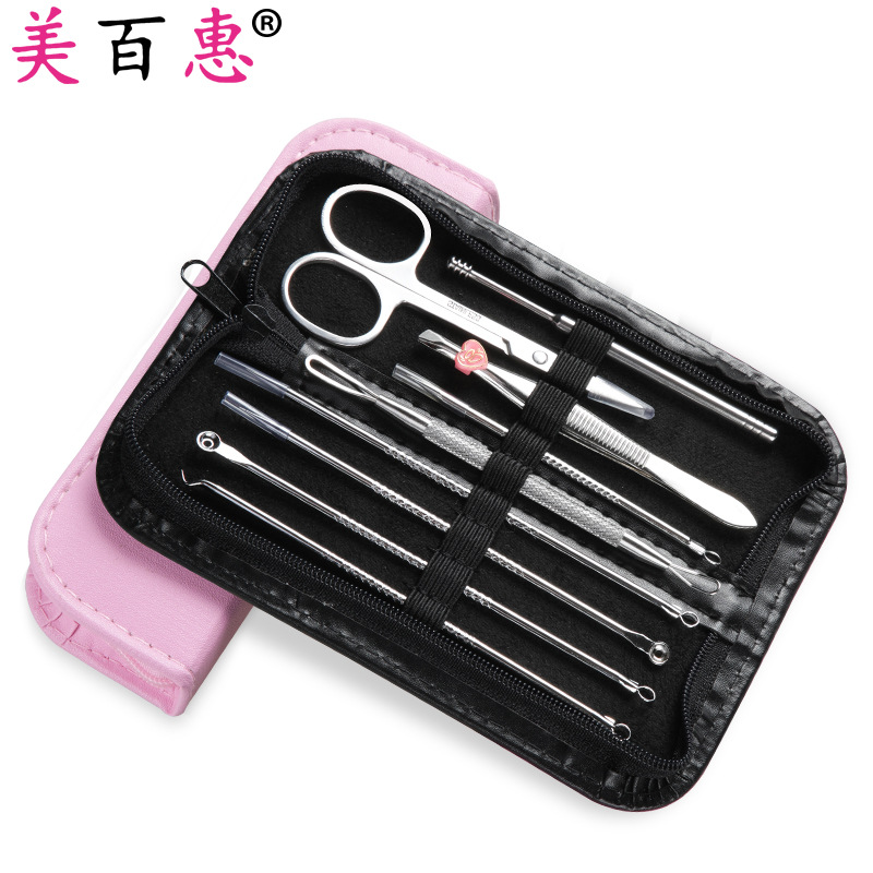 Cosmetic set stainless steel, fuchsia polyurethane case 5