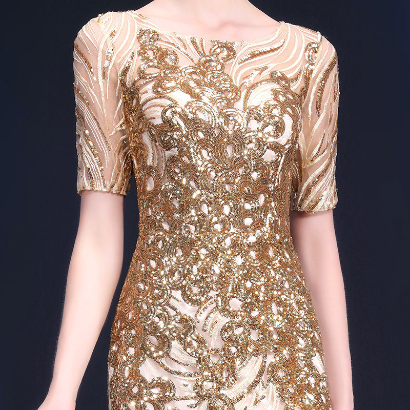 Vestido de noche dorado, estilo nuevo de primavera 2025, elegante, para fiesta de gala, para mujer