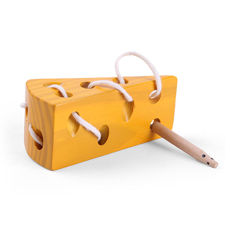 Procesamiento personalizado queso de hilo ratón usar queso de madera bebé puzzle de hilo juego de hilo