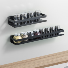 Hole-free black kitchen storage rack wall-mounted condiments and condiments supplies multifunctional storage rack for the whole family