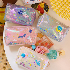 Cute Japanese-style Instagram-worthy, high-capacity planet-shaped glitter cosmetic bag—perfect for girls, portable, and ideal as a small travel toiletry kit.
