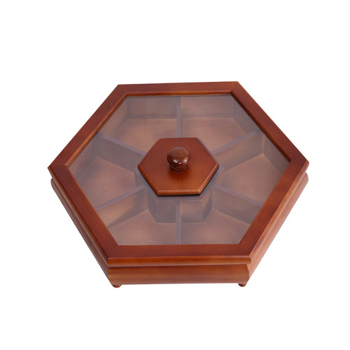 Modern Chinese Style Solid Wood Dry Fruit Plate for Home Living Room Divided with Lid Wood Nut Plate Creative Candy Sunflower Seed Storage Box