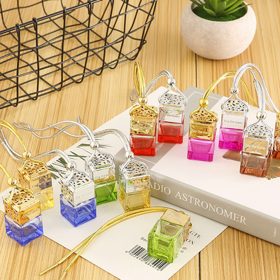 automobile Perfume bottle Pendant Gold and Silver Hollow square Glass empty bottle essential oil Separate bottling men and women Car hitch gift goods in stock