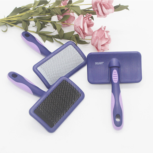 Chuanji Double Purple Star Dog Beautician Cat Hair Brushing Needle Comb Curved Soft and Hard Needle Brush Floating Hair Plastic Handle Supplies