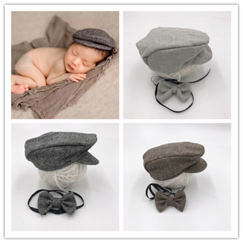 Newborn children's photography clothing hat cross-border supply gentleman bow tie + duck bill hat baby cartoon photo hat