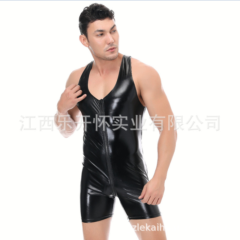 Sexy lingerie sexy men's jumpsuit bright patent leather jumpsuit crotch nightclub stage ds costume N973 Sexy lingerie sexy men's jumpsuit bright patent leather jumpsuit crotch nightclub stage ds costume N973
