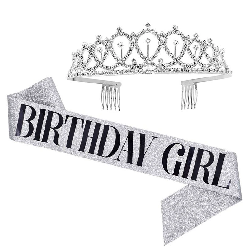 Диадема-ободок набор с кристаллами и лентой "Birthday Queen", комфортная подарочная принадлежность