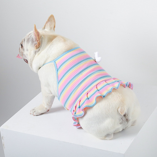 Pet clothes wholesale French bulldog Corgi Teddy strap tops pet striped vests clothes summer thin skirts
