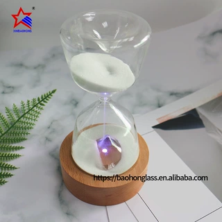 30分钟木质底座发光流沙瓶计时器摆件沙漏高级感玻璃工艺品减压