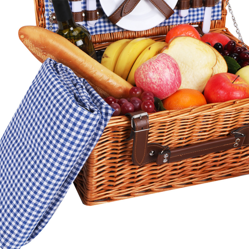 Fábrica directa cesta de picnic ratán portátil al aire libre plegable vegetal mimbre tejido cesta de almacenamiento con vajilla