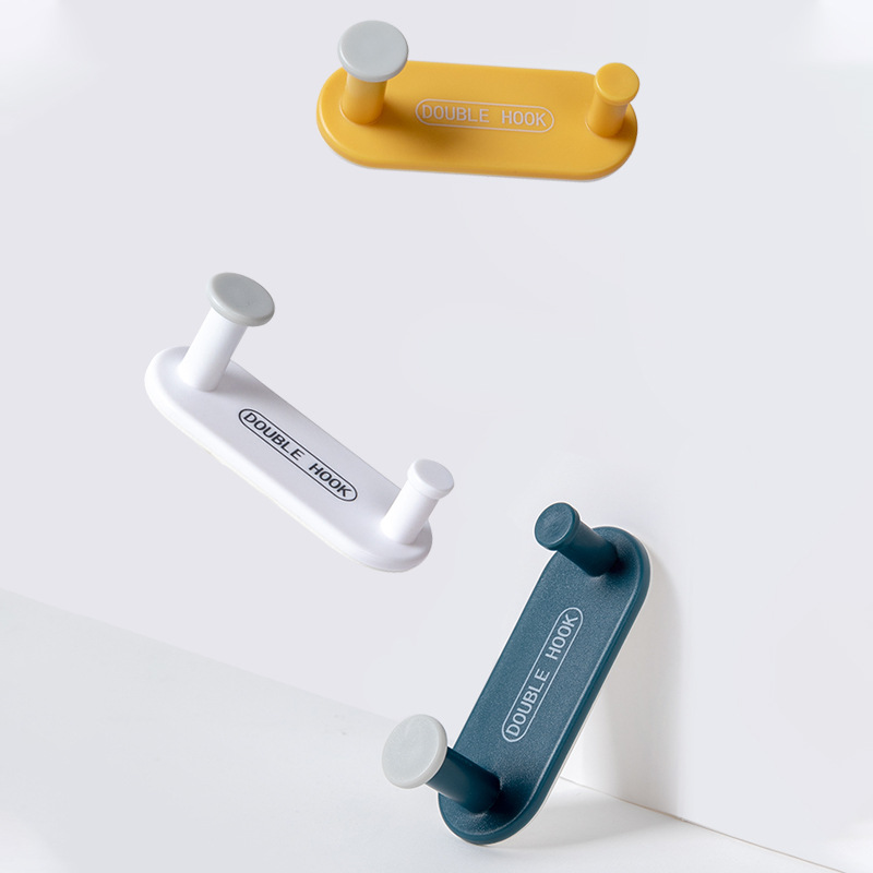 Fuerte gancho sin costuras de plástico sin perforaciones Gancho Doble color de contraste colorido almacenamiento en el hogar Gancho 4 Pack