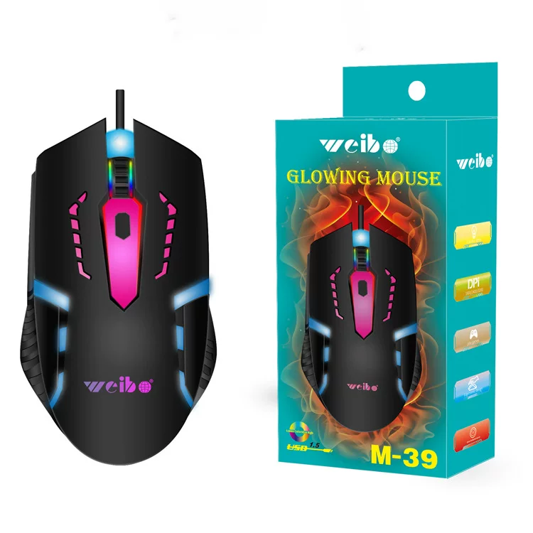 Gaming Mouse (weibo M39) Wired USB, RGB lighting, DPI adjustable, Black