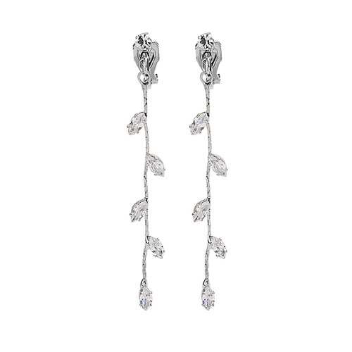 South Korea's Dongdaemun earrings, elegant micro-inlaid zircons, small fresh leaves, tassels, long ear clips and elegant earrings