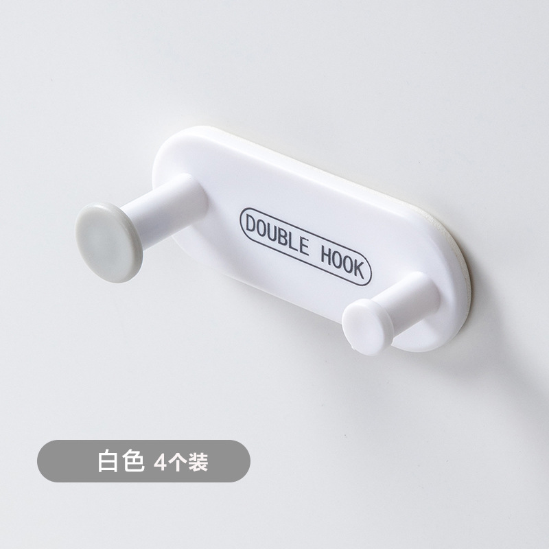Fuerte gancho sin costuras de plástico sin perforaciones Gancho Doble color de contraste colorido almacenamiento en el hogar Gancho 4 Pack