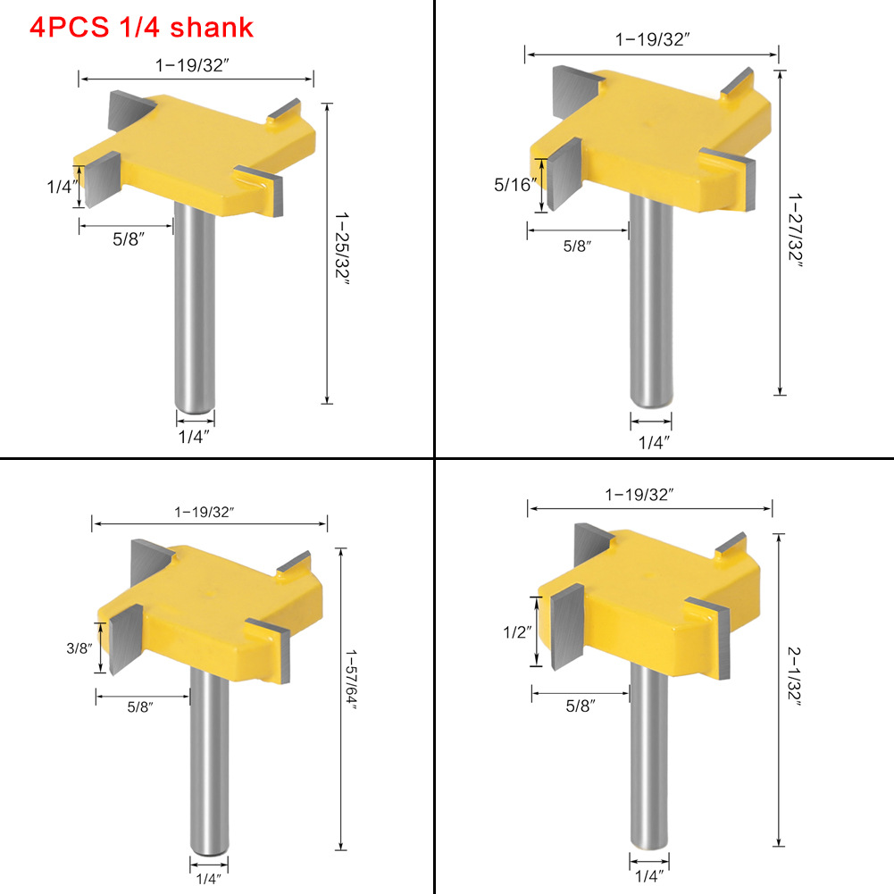Cuchillo en T de cuatro cuchillas 1/4 Mango 6-MANGO cuchillo de ranurado cuchillo de carpintería material grado industrial cuchillo en T de cuatro dientes