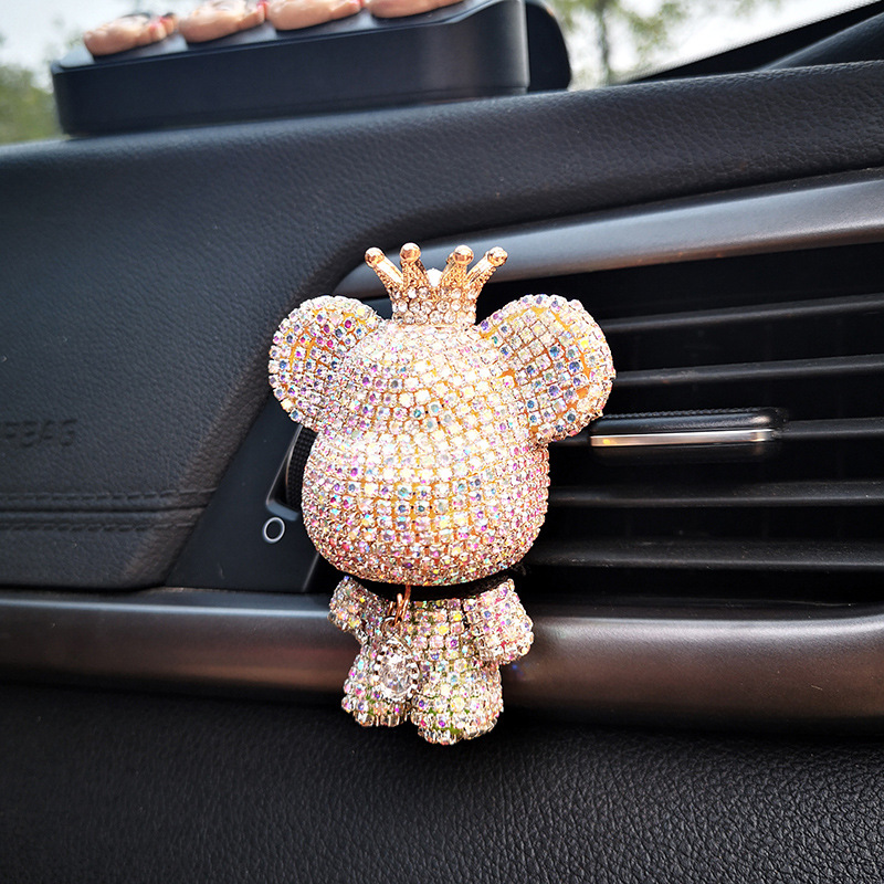 Dibujos animados gran cabeza oso coche aire acondicionado salida de aire decoración coche perfume clip interior accesorios incienso clip aromaterapia hembra diamante