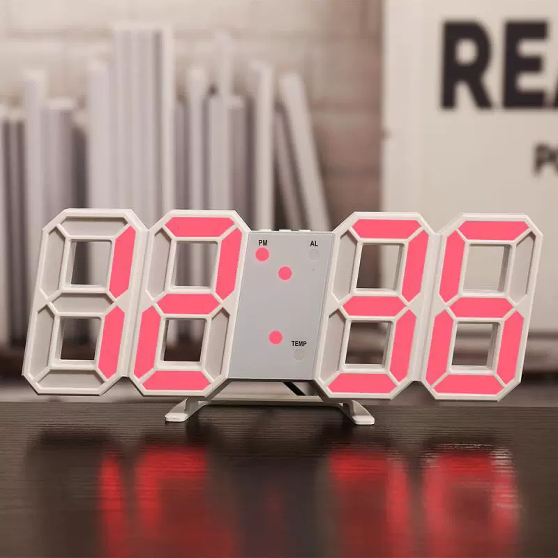 3D LED настенные часы с электронным термометром — питание USB, время, дата, температура, 3 сигнала
