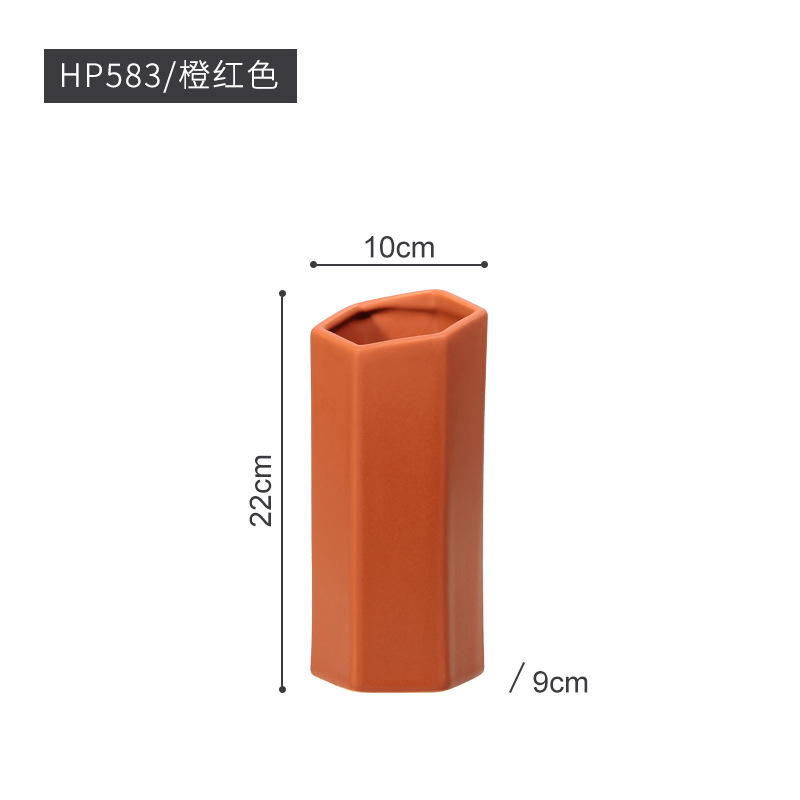 Moderno minimalista geométrico multilateral jarrón de cerámica florero hogar sala de estar diseñador decoración suave adornos