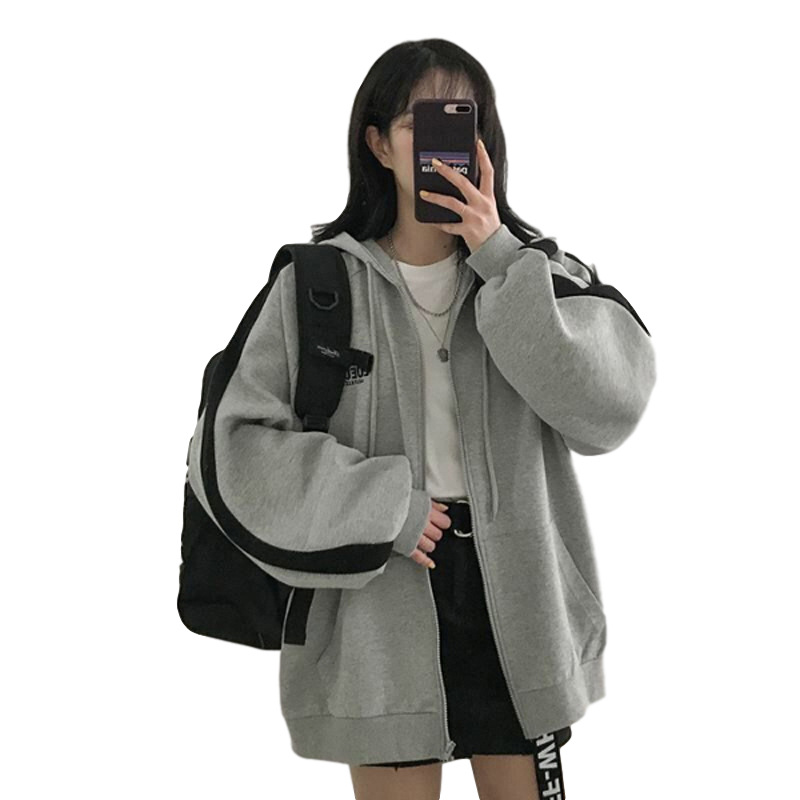 Sudadera fina de otoño temprano 2026, estilo coreano Harajuku, con letras bordadas, chaqueta con cremallera para mujer, talla grande, a la moda