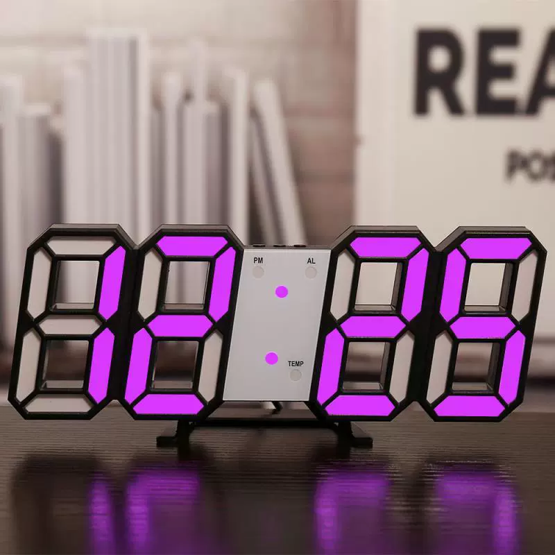 3D LED настенные часы с электронным термометром — питание USB, время, дата, температура, 3 сигнала