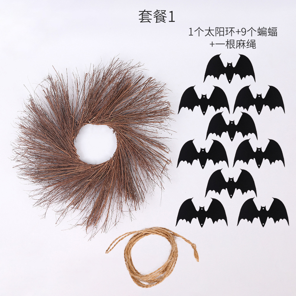 Halloween puerta colgante decoración Sol Garland pared colgante fiesta suministros hogar decoraciones ratán círculo murciélago colgante DIY