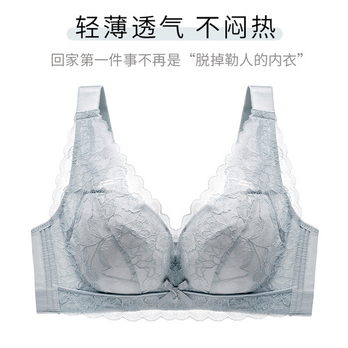 Women's plus size underwear, no steel ring, no sponge, ultra-thin, breathable, big breasts, chubby MM bra, breast-retracting push-up bra