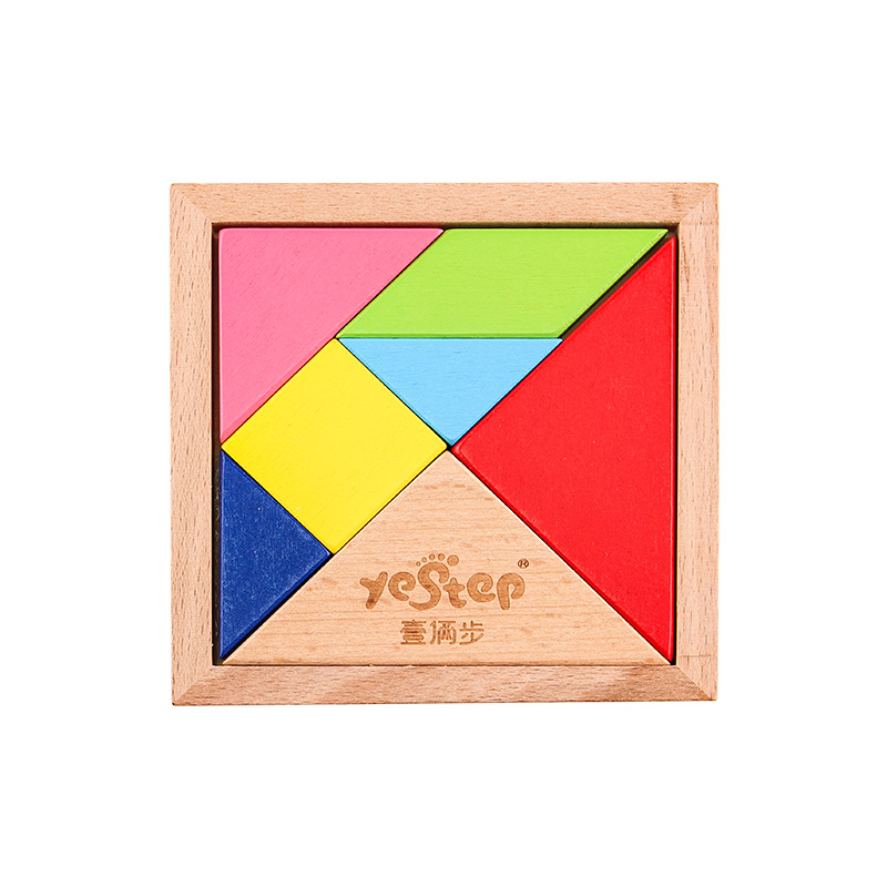 Personalizado grande 7 tangram material didáctico para estudiantes de escuela primaria primer grado segundo volumen matemáticas gráficas 3 rompecabezas de inteligencia de beneficio madera