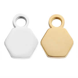 304不锈钢饰品外孔五边形服饰配件小吊坠精抛光现货钢色金色6x8mm