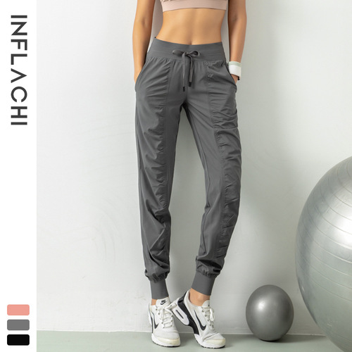  Spring and Summer Breathable Sports Pants Women's Slim Loose Running Training Fitness Pants Nine-Point Pockets Casual Foot-binding