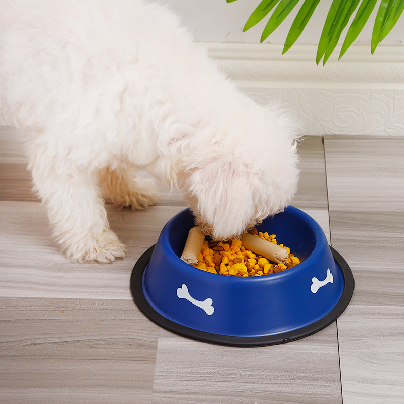 Fábrica al por mayor Hawo pintura de acero inoxidable Pet Bowl hueso lindo tazón de agua grande perro tazón para mascotas suministros al por mayor